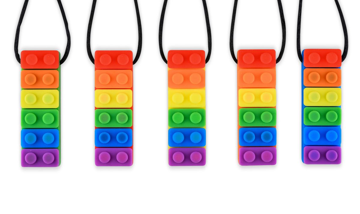 Set of 5 BlockShaped Rainbow Sensory Chew Necklace. Helps with Sensory